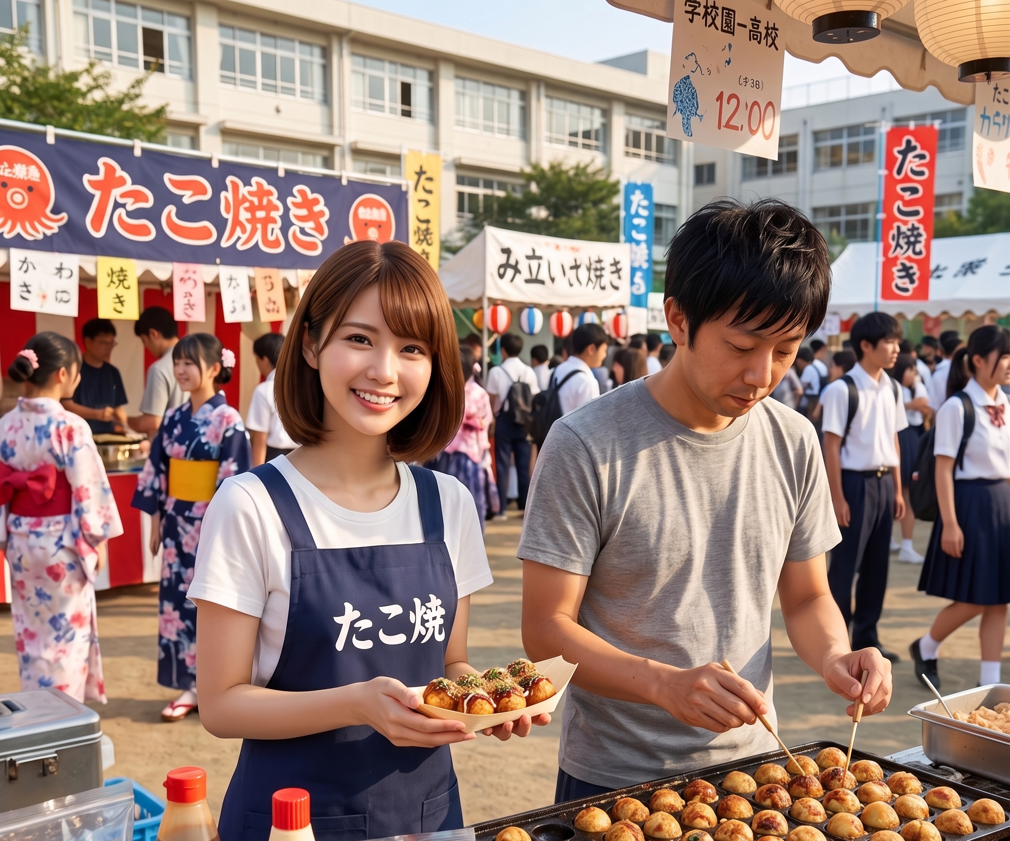比喩イラスト／学園祭準備が炎上プロジェクト状態でテンパる美咲、冷静に工程表を引く拓也